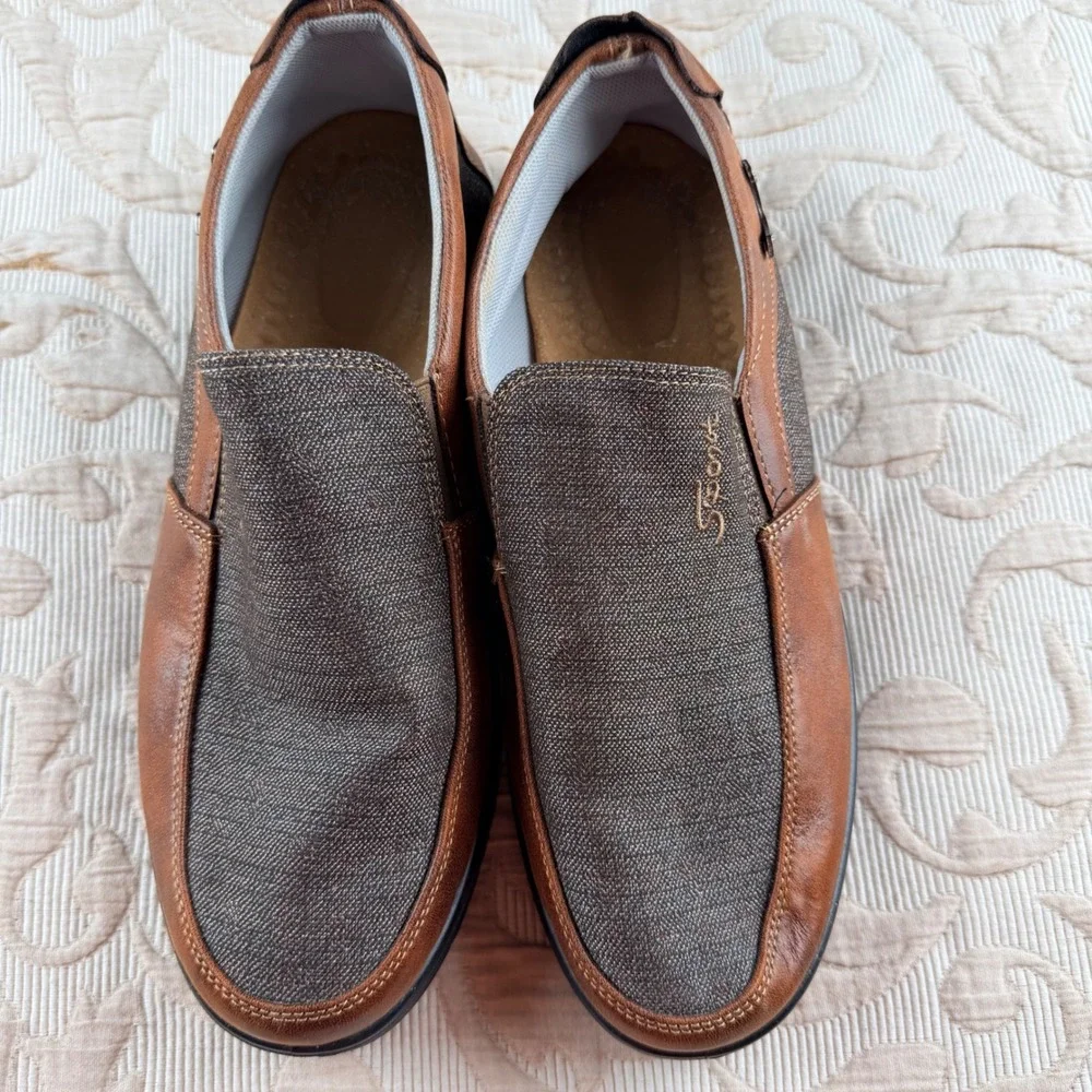 Sport Mens Slip On Loafers Casual Walking Shoes Brown Faux Leather Fabric Mix 9M